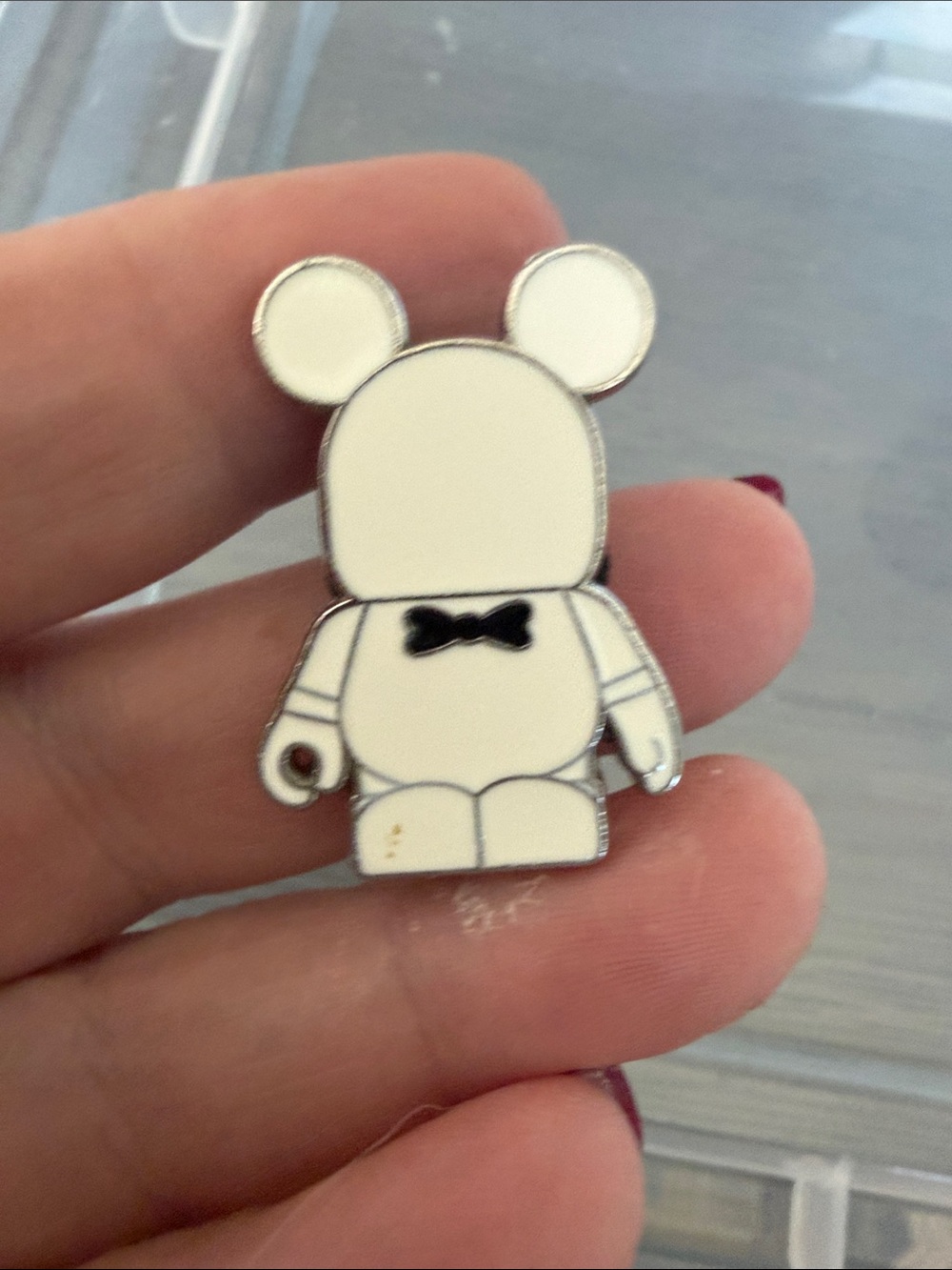 White Enamel Bear Pin with Black Bow - Accessories